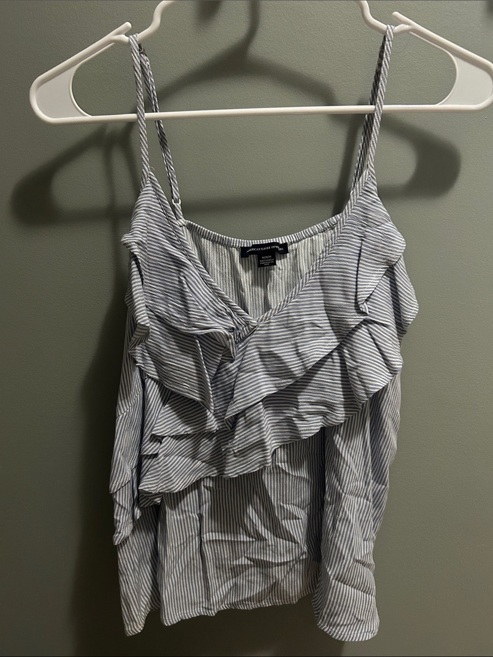 American Eagle Outfitters Blue and White Striped Ruffle Cami